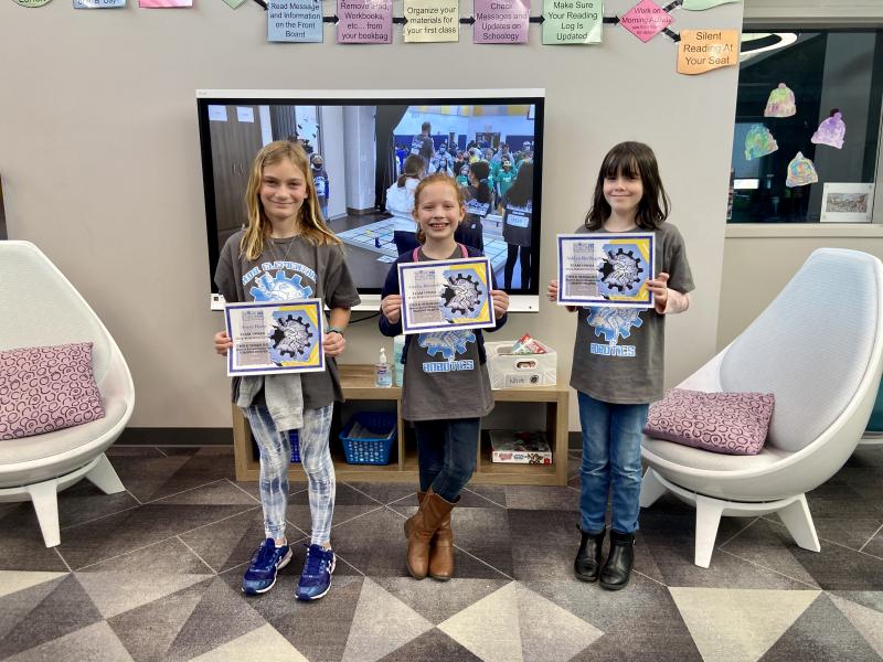 Team 19968A with (l-r) Avery Harp, Amelia Kennedy and Ashlyn Berlinger won the Teamwork and Excellence awards.